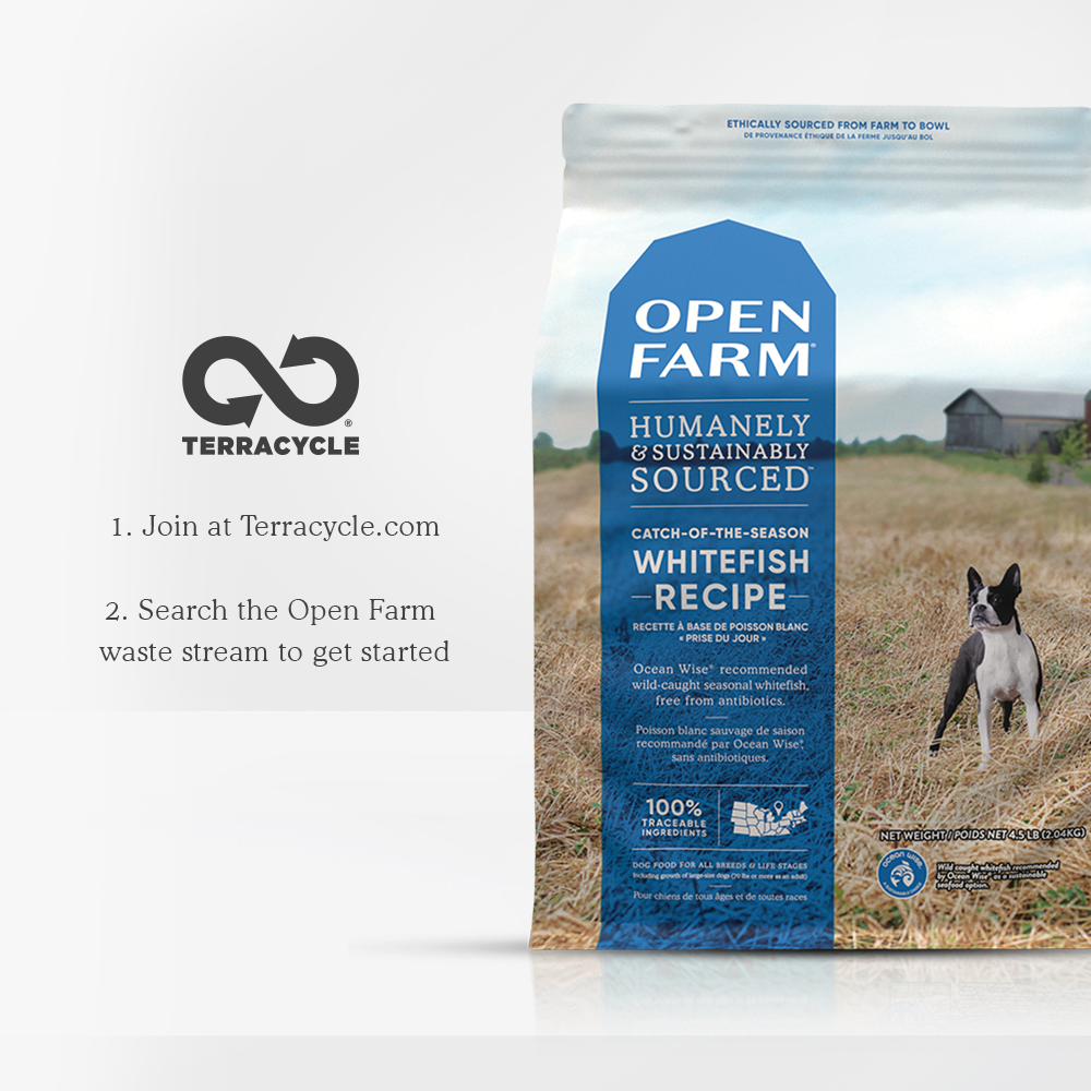 Open Farm Catch-of-the-Season Dry Dog Food with recycleable packaging 
